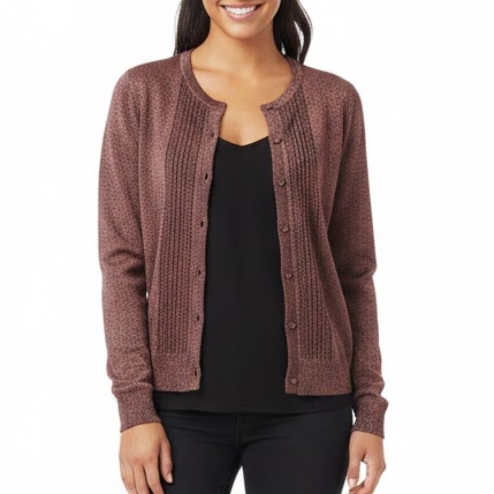 Bill Blass New York Silk Blend Metallic Burgundy Cardigan